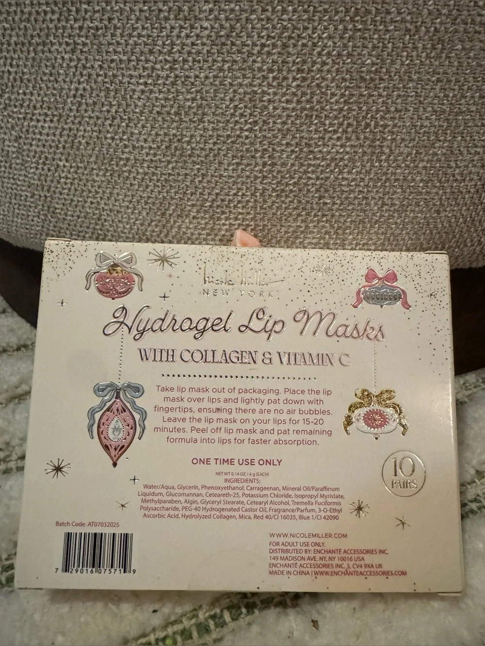 Nicole Miller New York Hydrating Hydrogel Lip Masks Holiday Gift Set - New 10 ct